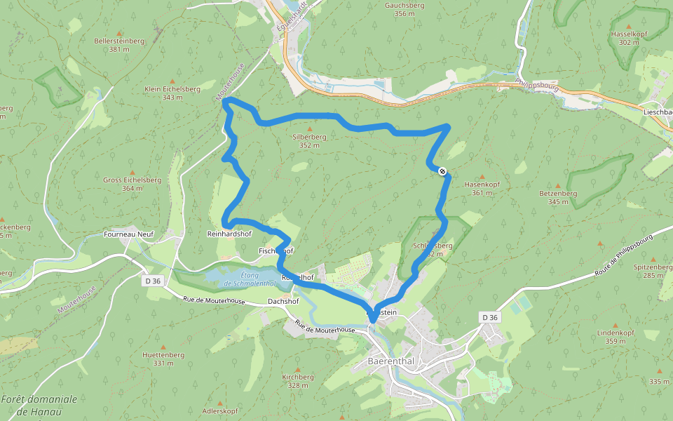 Green ring walking route map in Baerenthal