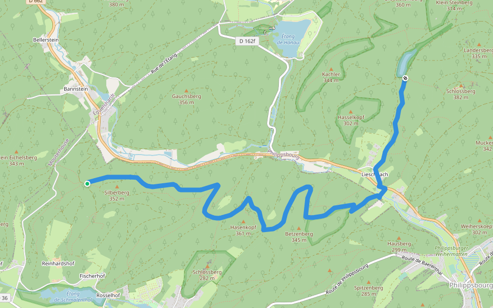 Yellow dot walking route map in Baerenthal