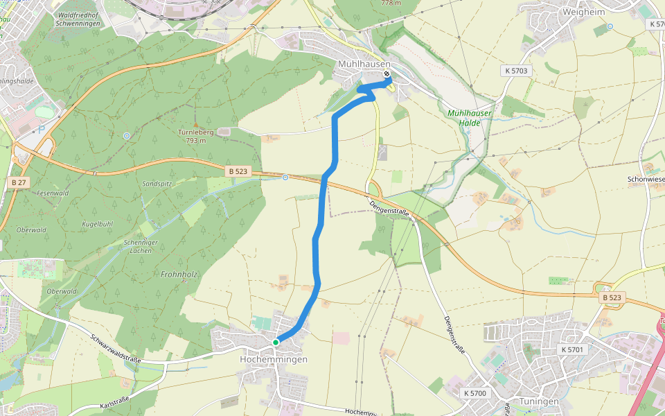 Hochemmingen - Mühlhausen walking route map in Bad Dürrheim