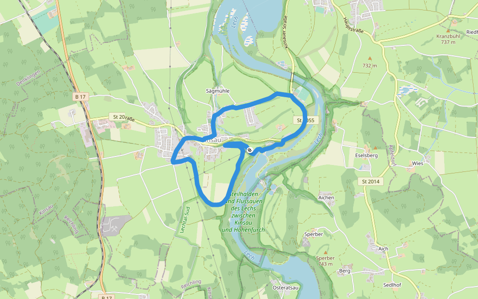 Kinsauer Lechschleifenrunde (8,5km) walking route map in Kinsau