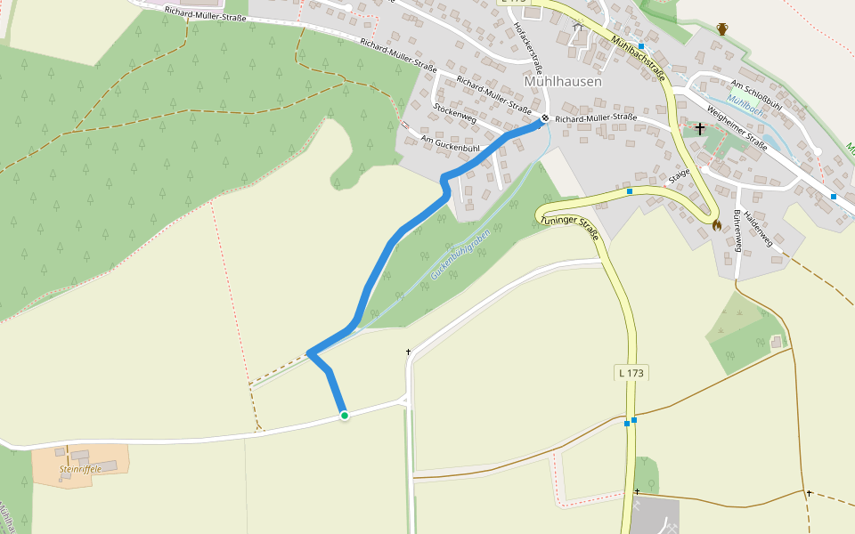 Mühlhausen, Ortholzweg walking route map in Villingen-Schwenningen