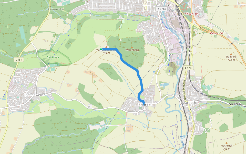 Magdalenenberg - Rietheim walking route map in Villingen-Schwenningen