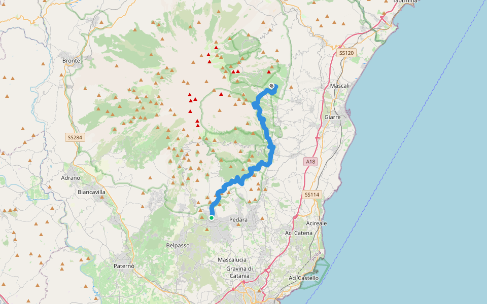 Sentiero delle Ginestre walking route map in Nicolosi