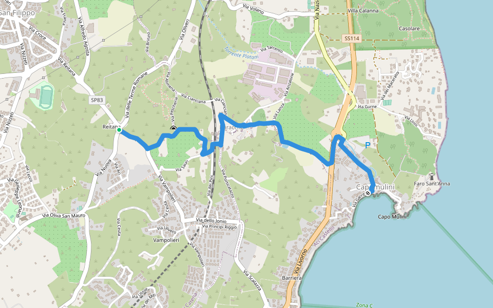 Via Antica dei Mulini walking route map in Aci Catena
