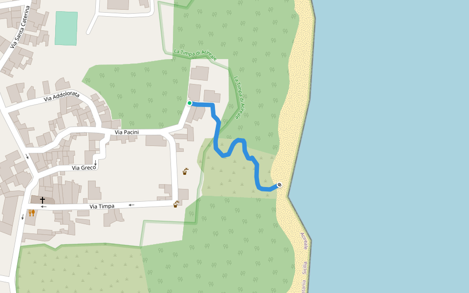 Sentiero Acqua del Ferro walking route map in Acireale