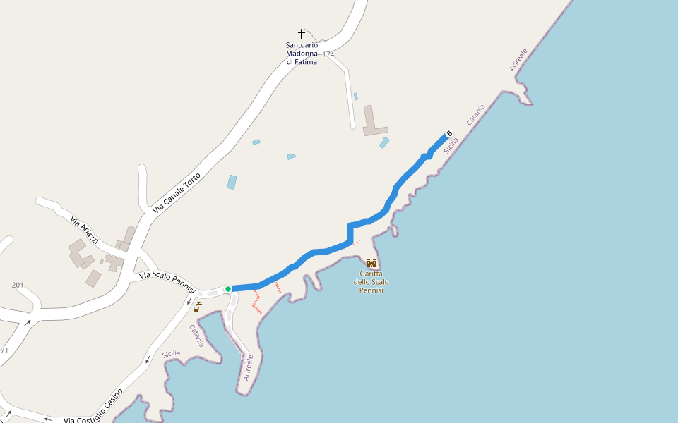 La Garitta di Santa Tecla walking route map in Acireale