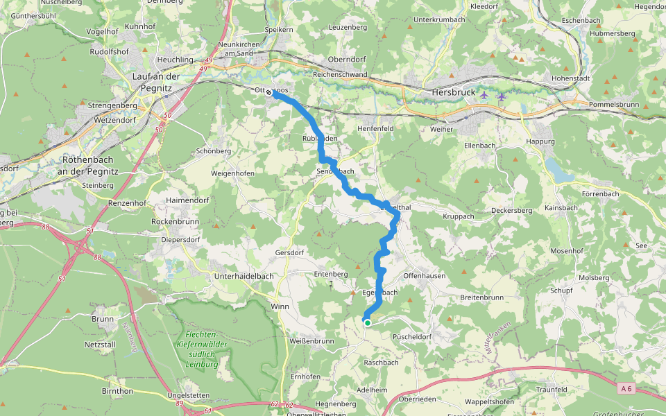 Ottensoos-Klingenhof walking route map in Offenhausen