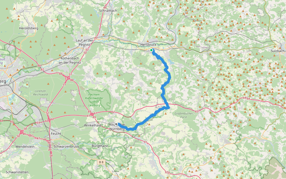 Hochlandsteig walking route map in Hersbruck