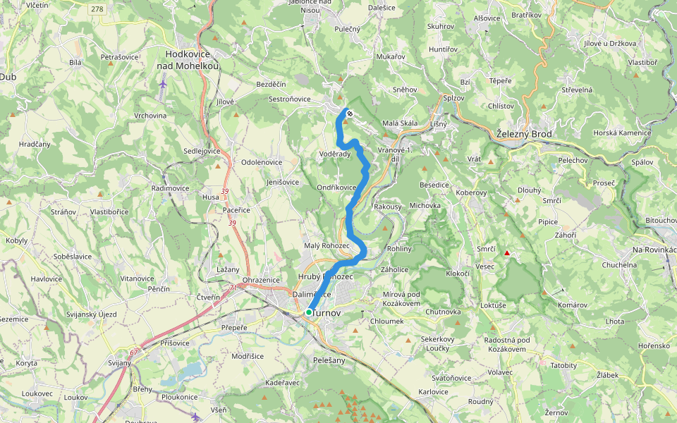 [Č] Turnov, U mostu - Frýdštejn (zříc.) walking route map in Turnov