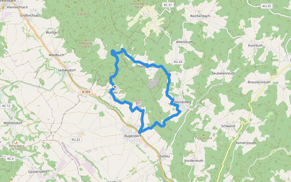 Katzbach-Weg KU 54 walking route map in Rugendorf