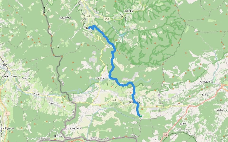 Wisła Głębce PKP - Rupienka walking route map in Koniaków