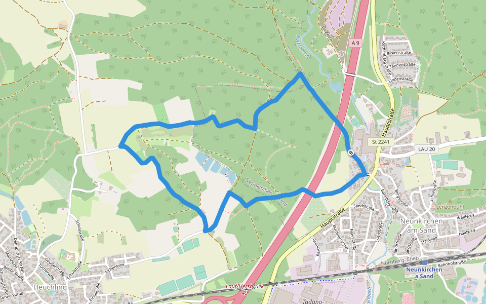 Neunkirchen am Sand Rundwanderweg Rot 1 walking route map in Neunkirchen am Sand