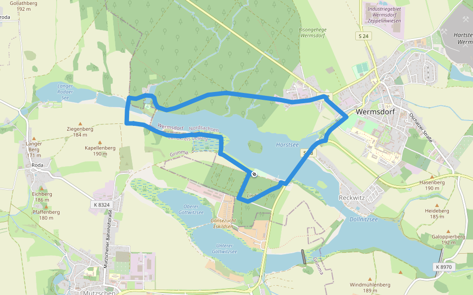 Horstsee-Rundwanderung walking route map in Wermsdorf