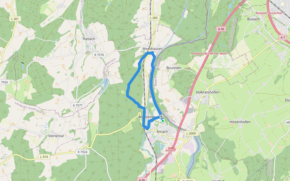 Aitracher Illerweg walking route map in Aitrach