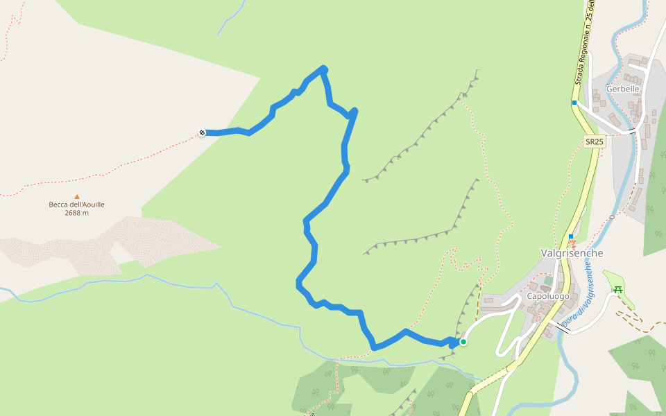 Via Ferrata Bethaz Bovard walking route map in Valgrisenche