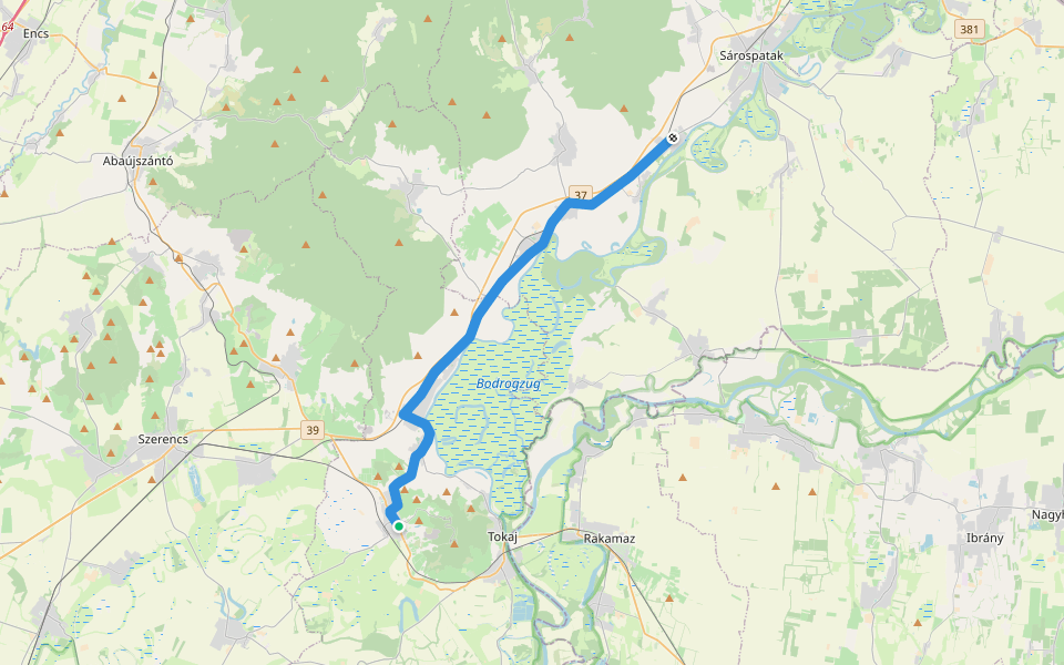 Szent Erzsébet-út (Tarcal) walking route map in Tarcal