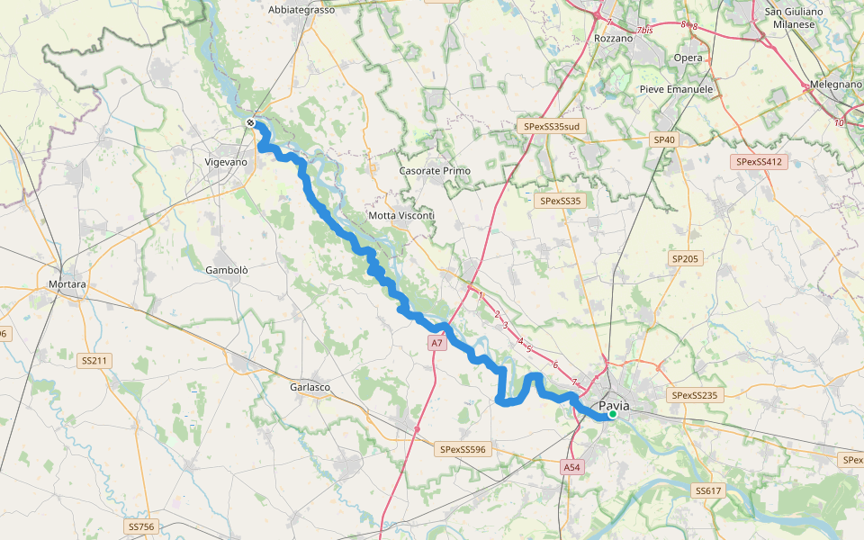 Dorsale Vigevano-Pavia walking route map in Pavia