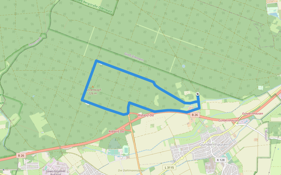 Rundwanderweg Dieburg Am Messeler Weg 3: Tannenkopf-Weg walking route map in Roßdorf