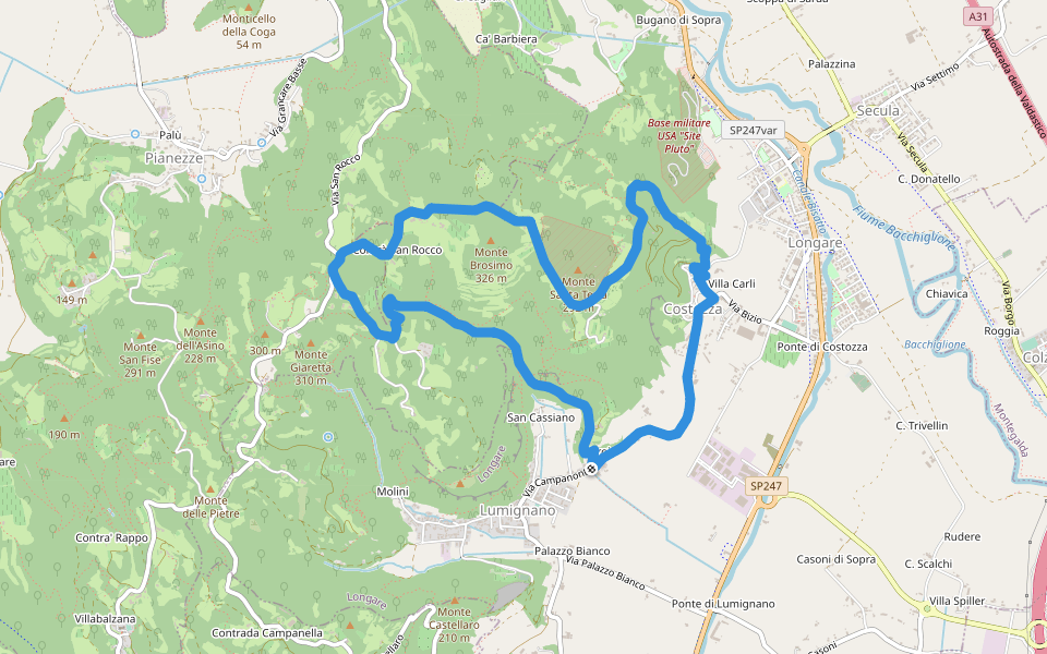 Sentiero del Monte Brosimo walking route map in Lumignano