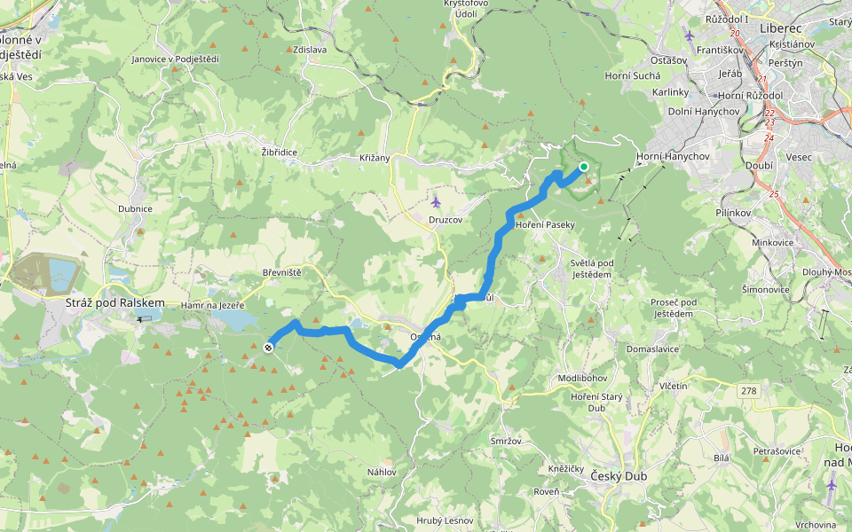 [Č] Ještěd - Pod Děvínem walking route map in Světlá pod Ještědem