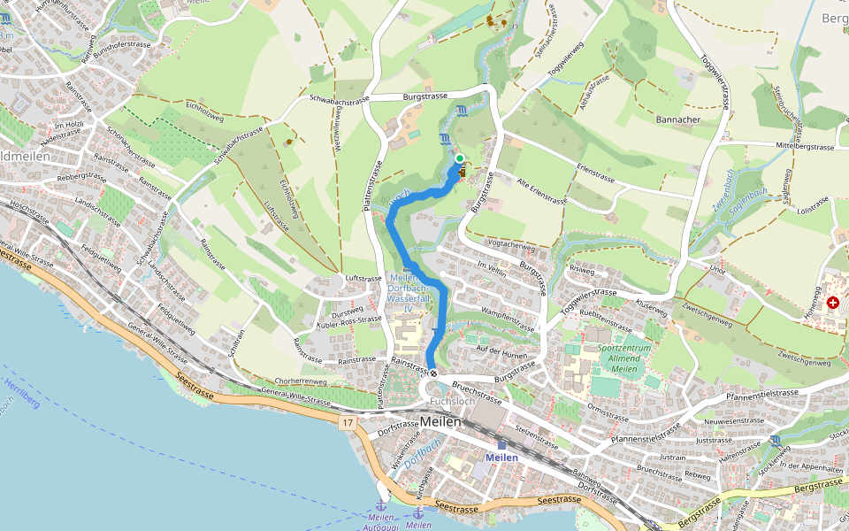 Rne. Friedberg - Meilen Dorfbach walking route map in Meilen
