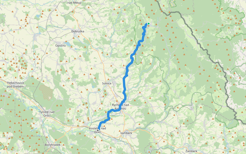 [M] Kostelec nad Orlicí (kost.) - Deštné (hotel) walking route map in Deštné v Orlických horách