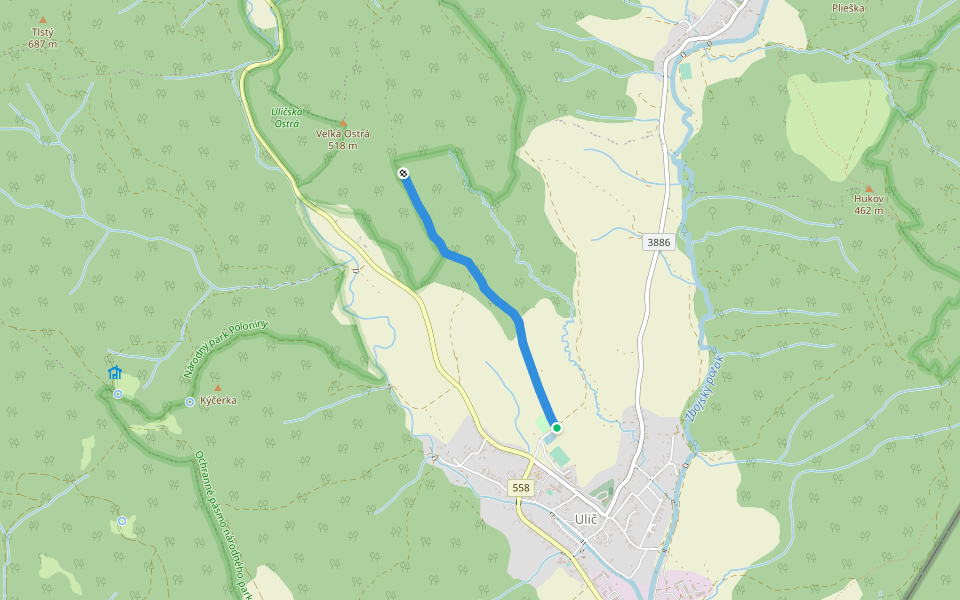 k Mergancovmu kameňu walking route map in Ulič