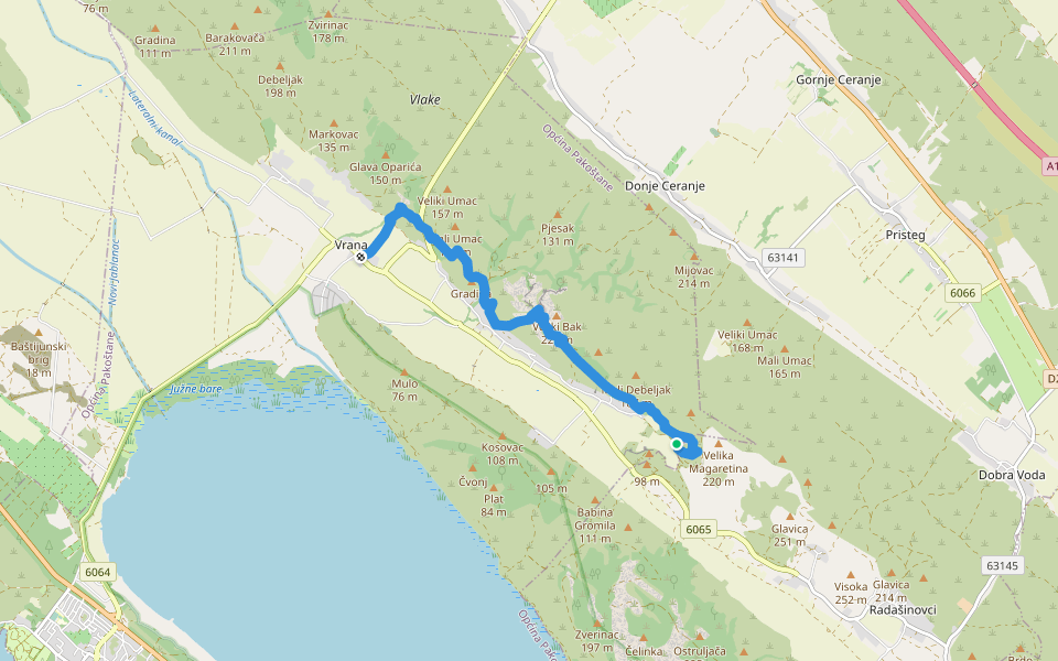 Hajdemo do Vrane walking route map in Vrana