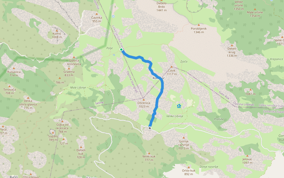 Libinjska lokva - Libinjska kosa walking route map in Seline