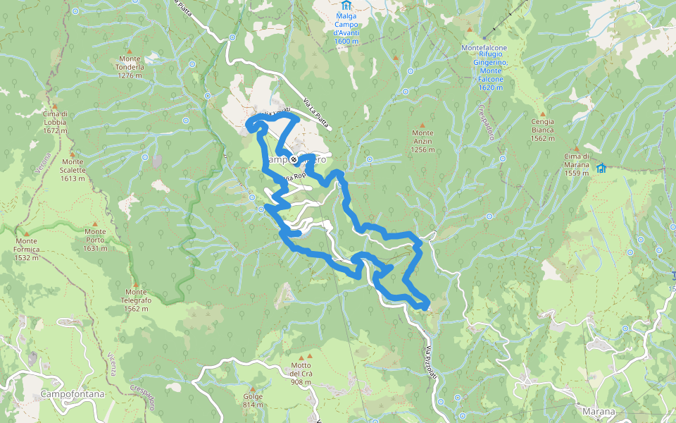 Campodalbero e le sue Contra walking route map in Campodalbero