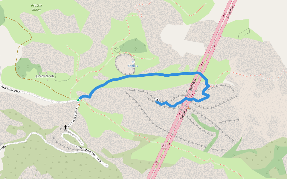 Tulove Grede walking route map in Jasenice