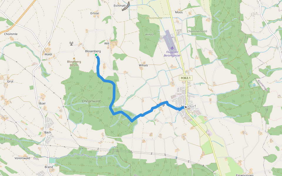 Neudorf - Unter Blosenberg walking route map in Beromünster