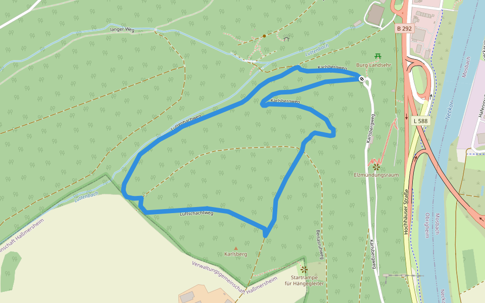 Rundwanderweg Karlsberg 1: Luttenbach-Weg walking route map in Obrigheim