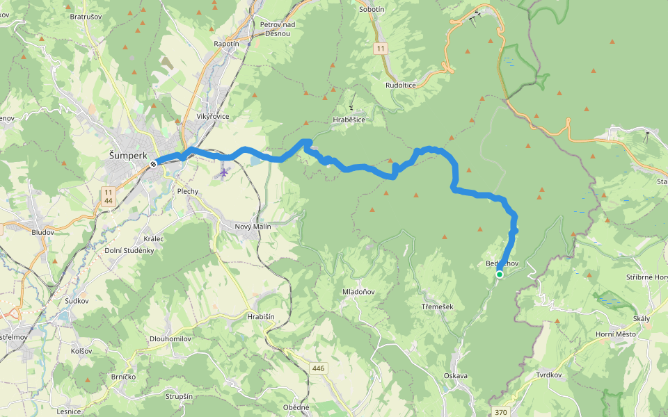 [Č] Šumperk (žst.) - Bedřichov pila walking route map in Oskava