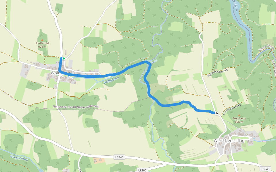 Wolfsmühle walking route map in Rastenfeld