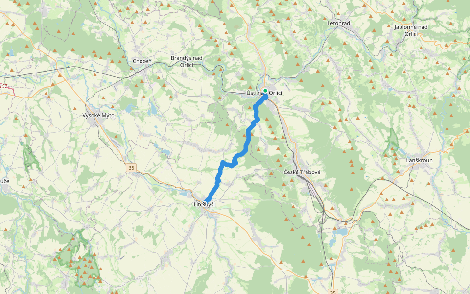 [M] Ústí nad Orlicí - Litomyšl walking route map in Ústí nad Orlicí