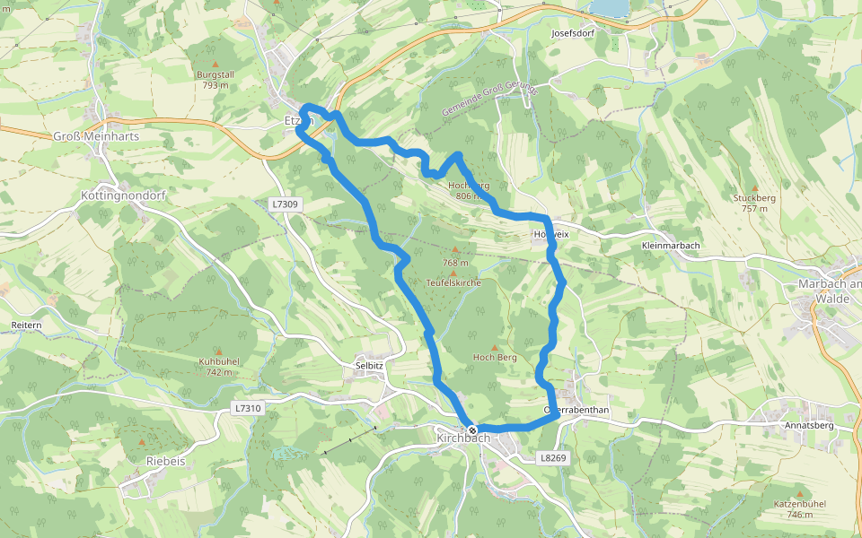 Etzener Graben 10 walking route map in Kirchbach