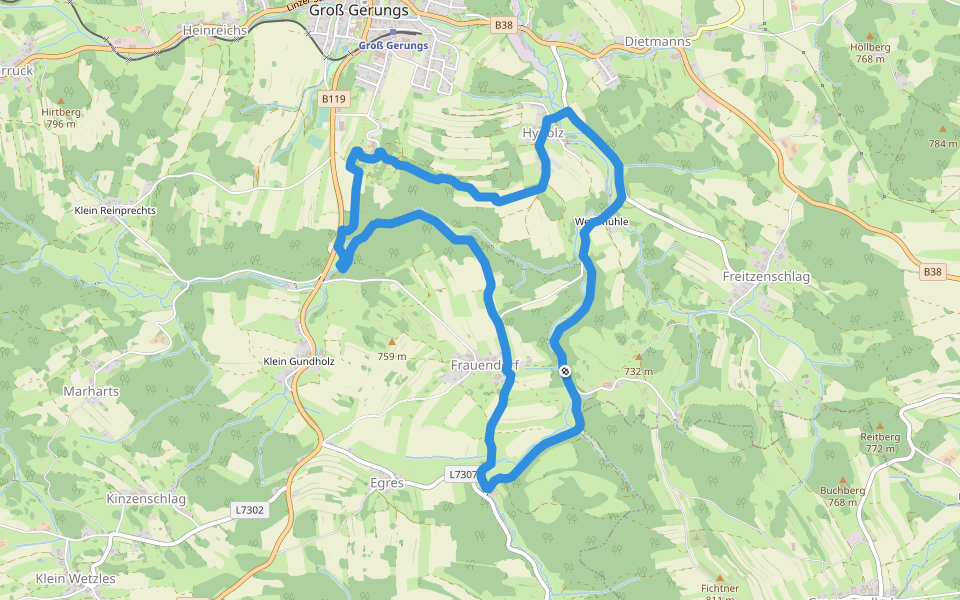 Mühlenweg 1 walking route map in Freitzenschlag