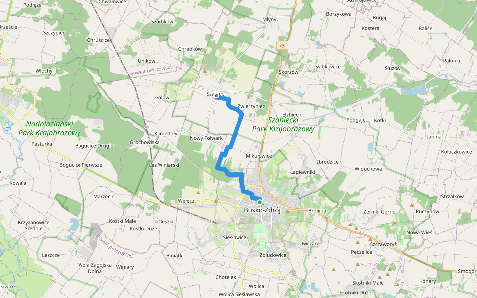 Busko-Zdrój - Szaniec walking route map in Busko-Zdrój