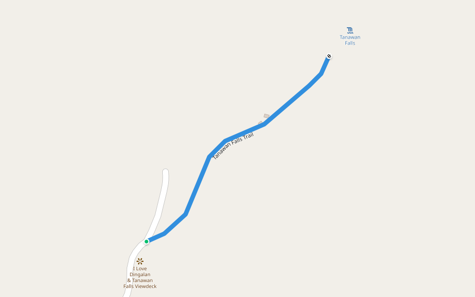 Tanawan Falls Trail walking route map in Dingalan