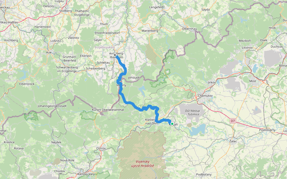 Jakobsweg Böhmisches Erzgebirge walking route map in Kadaň