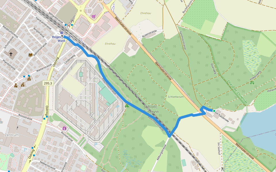 Regensdorf Bahnhof - Gut Katzensee walking route map in Regensdorf