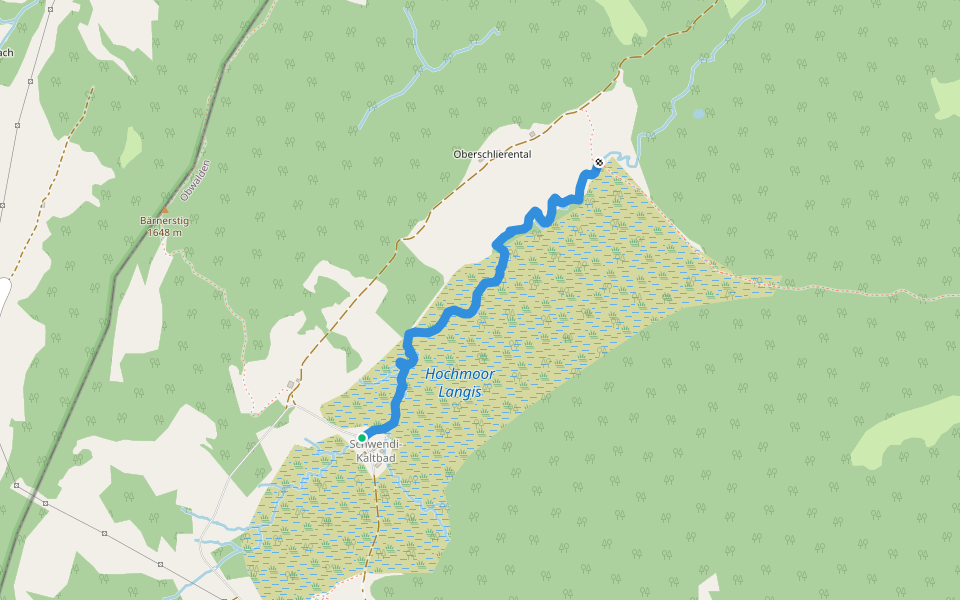 Schwendi Kaltbad - Oberes Schlierental walking route map in Stalden