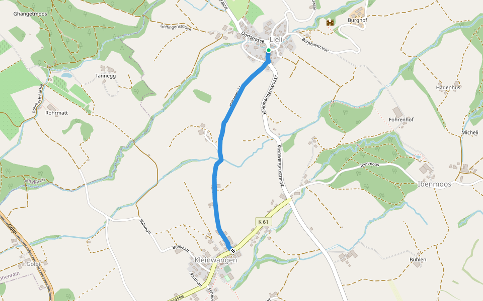 Kleinwangen - Lieli walking route map in Hohenrain