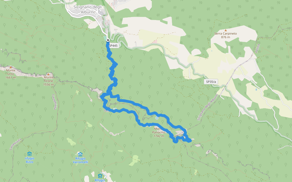 Anello del Monte Panormo walking route map in Sicignano degli Alburni