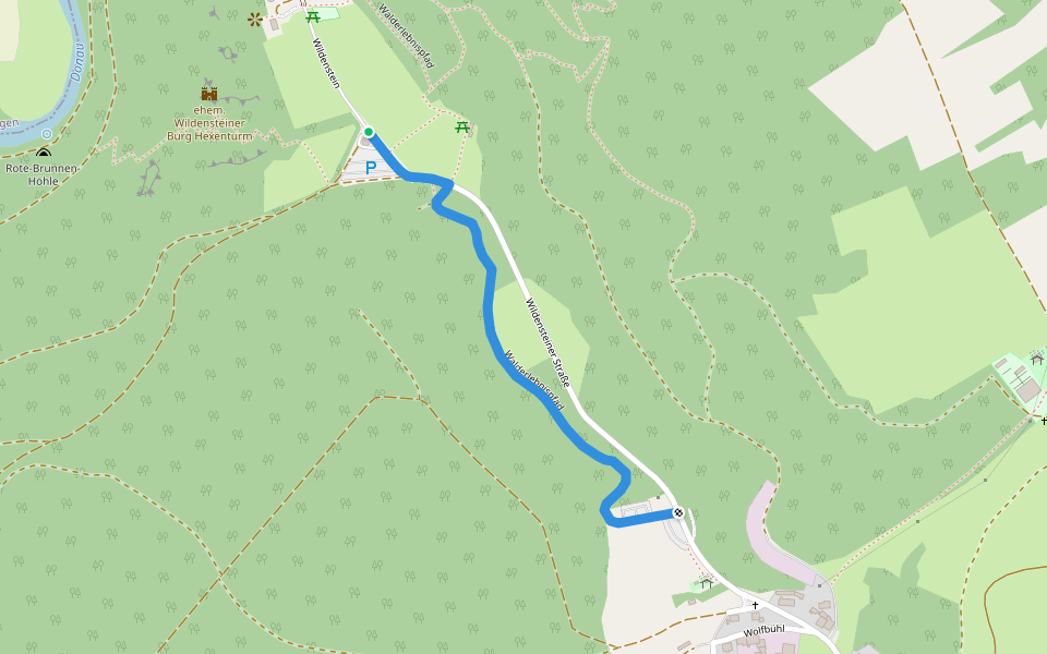 Aeussere Zugangsweg des Schwäbischen Albvereins (blaues Dreieck) walking route map in Leibertingen