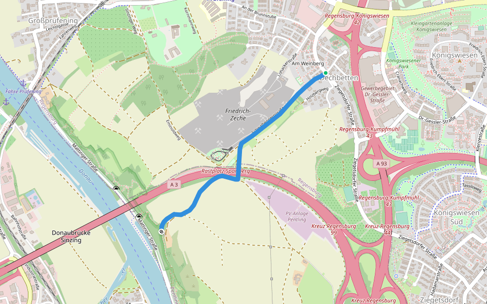 S 06 Regensburg-Dechbetten - Schwalbennest (Blaues Rechteck) walking route map in Regensburg