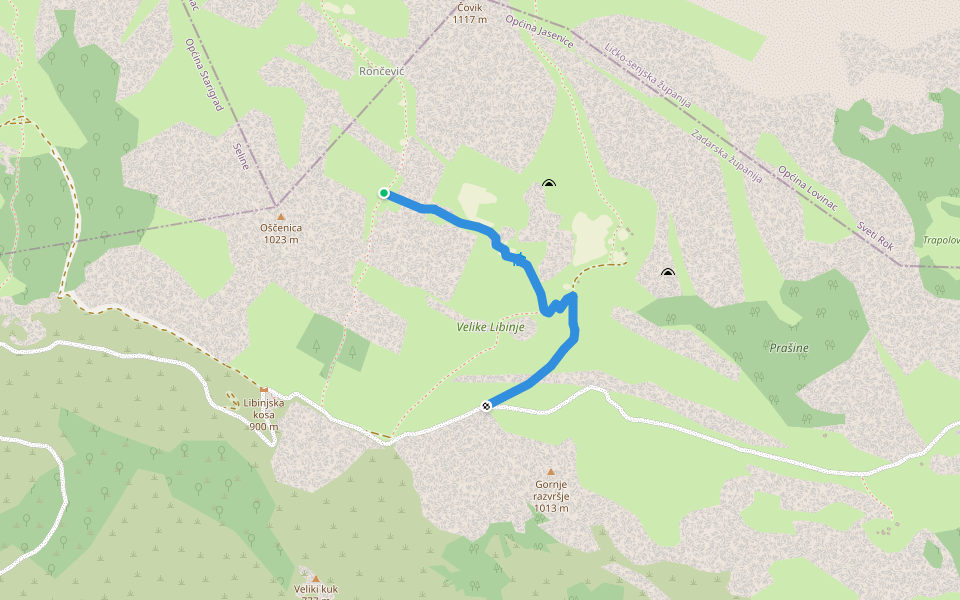 Zlatino sklonište walking route map in Rovanjska