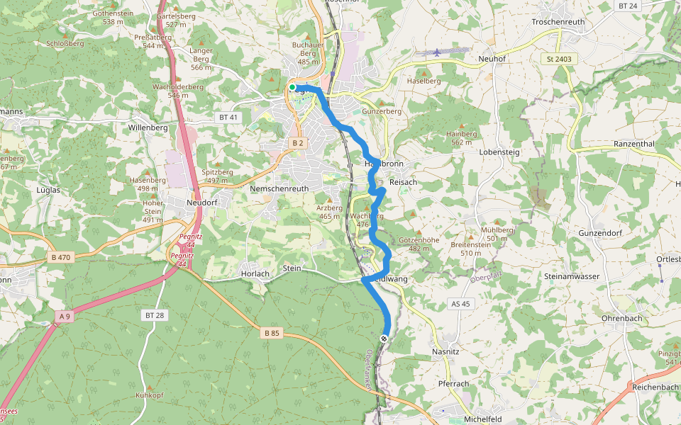 Pegnitz-Hubertussteig walking route map in Pegnitz