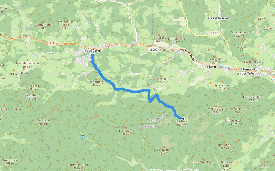 Kaumberg - Hocheck Schutzhaus walking route map in Kaumberg